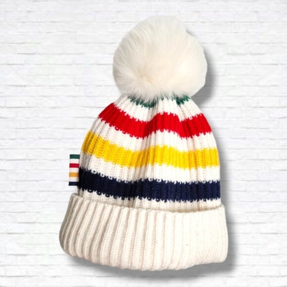 hudson bay company Accessories - HBC Hudson Bay Company Silverlake Multicolour Stripe Fur Pom Pom Winter Toque